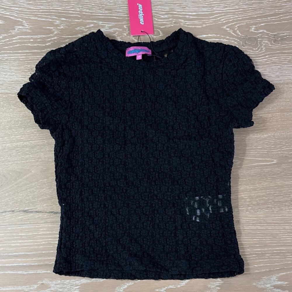 Edikted Lace Sheer Short Sleeve Top Size XS in Black